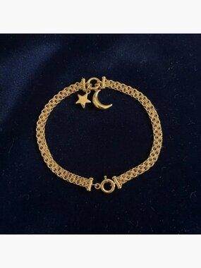 14K Gold Star & Moon Bracelet | Celestial Charm Bracelet Gift
